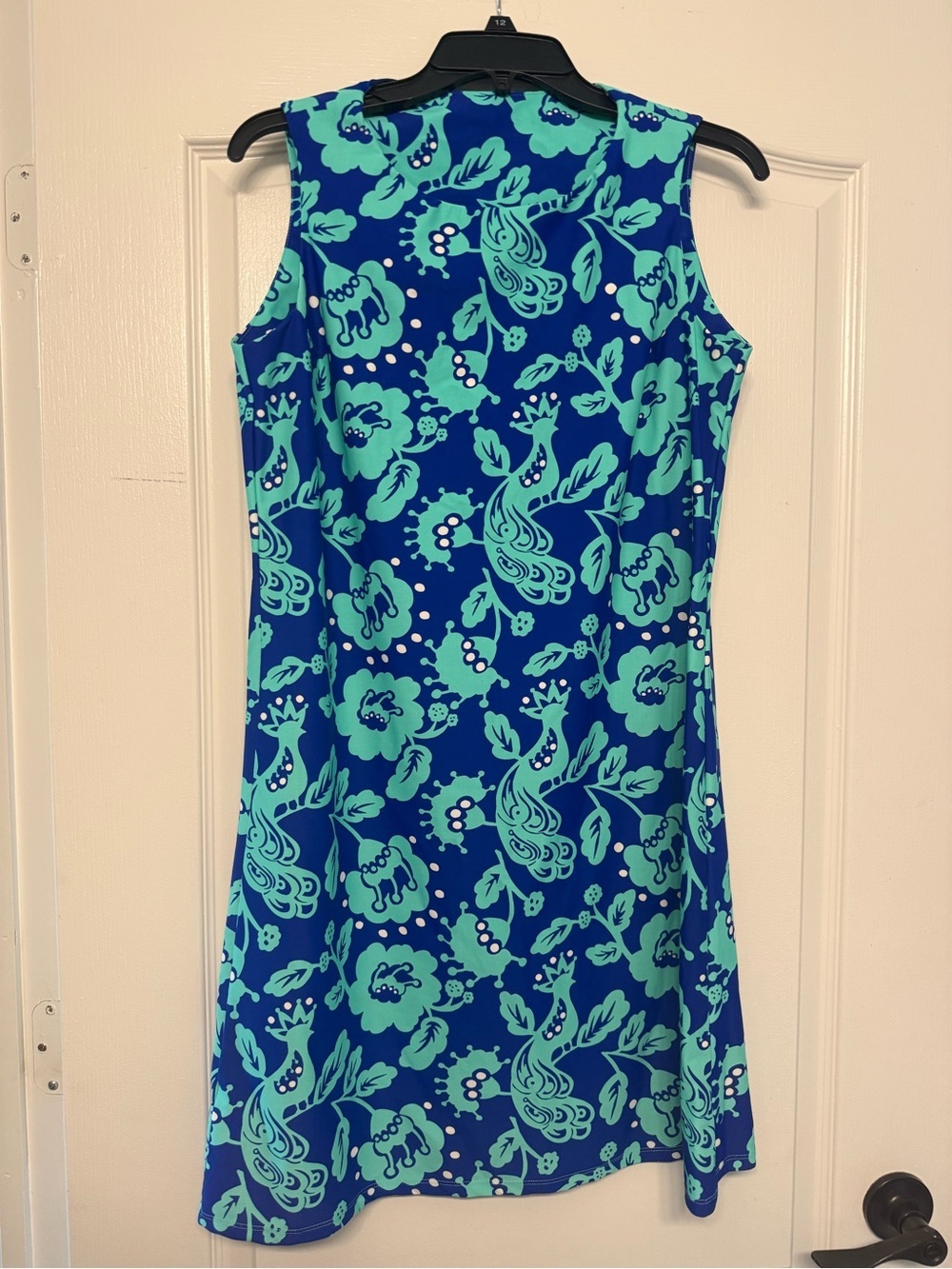 All For Color Women’s Medium Blue Peacock Floral Sleeveless Shift Dress